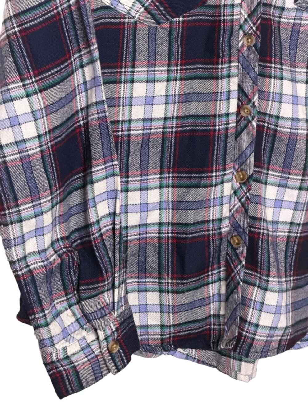 Maurices Flannel Shirt Top Blouse Plaid Blue White Green Red M - Picture 3 of 8
